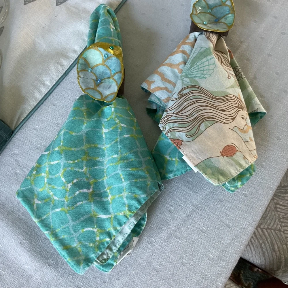 Mermaid Themed Oyster Shell Napkin Rings, With Napkins & Salt/Pepper Set